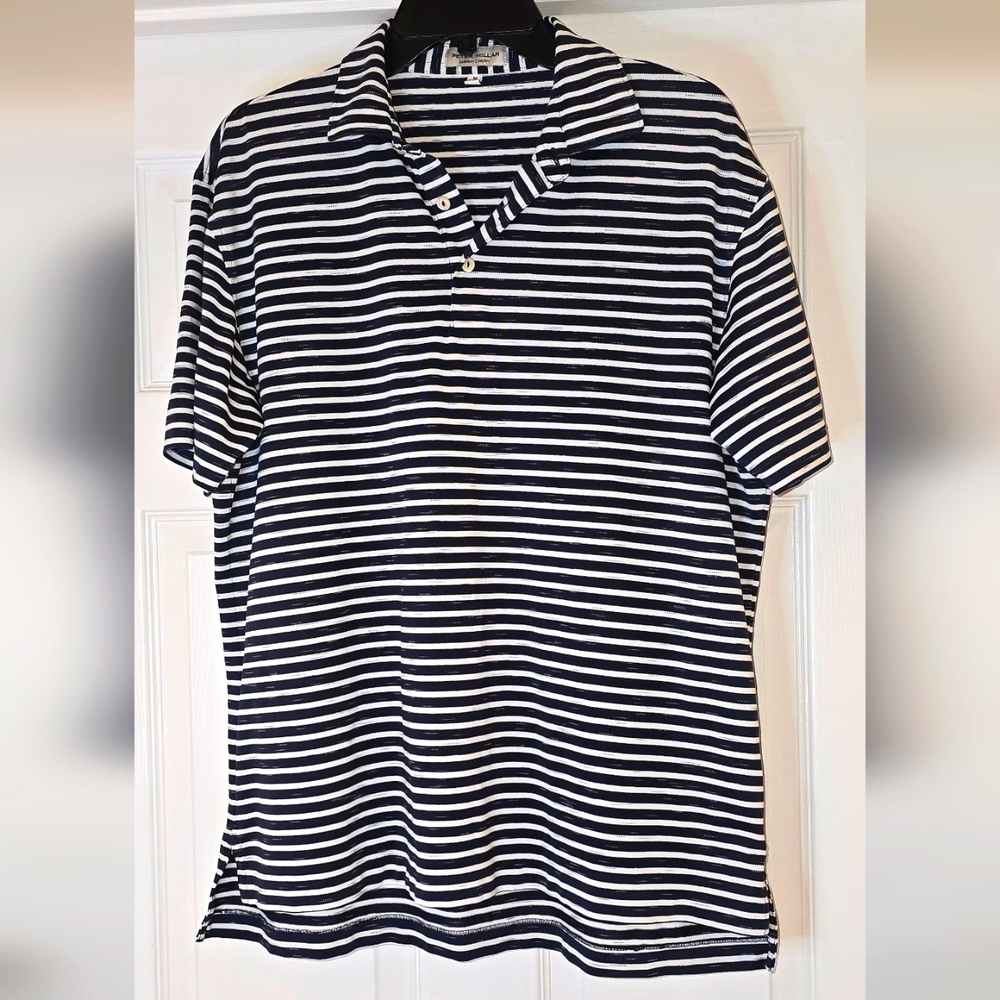 Peter Millar Navy and White Striped Polo